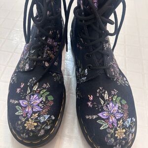 Dr. Martens Black with Purple Floral Combat Boots